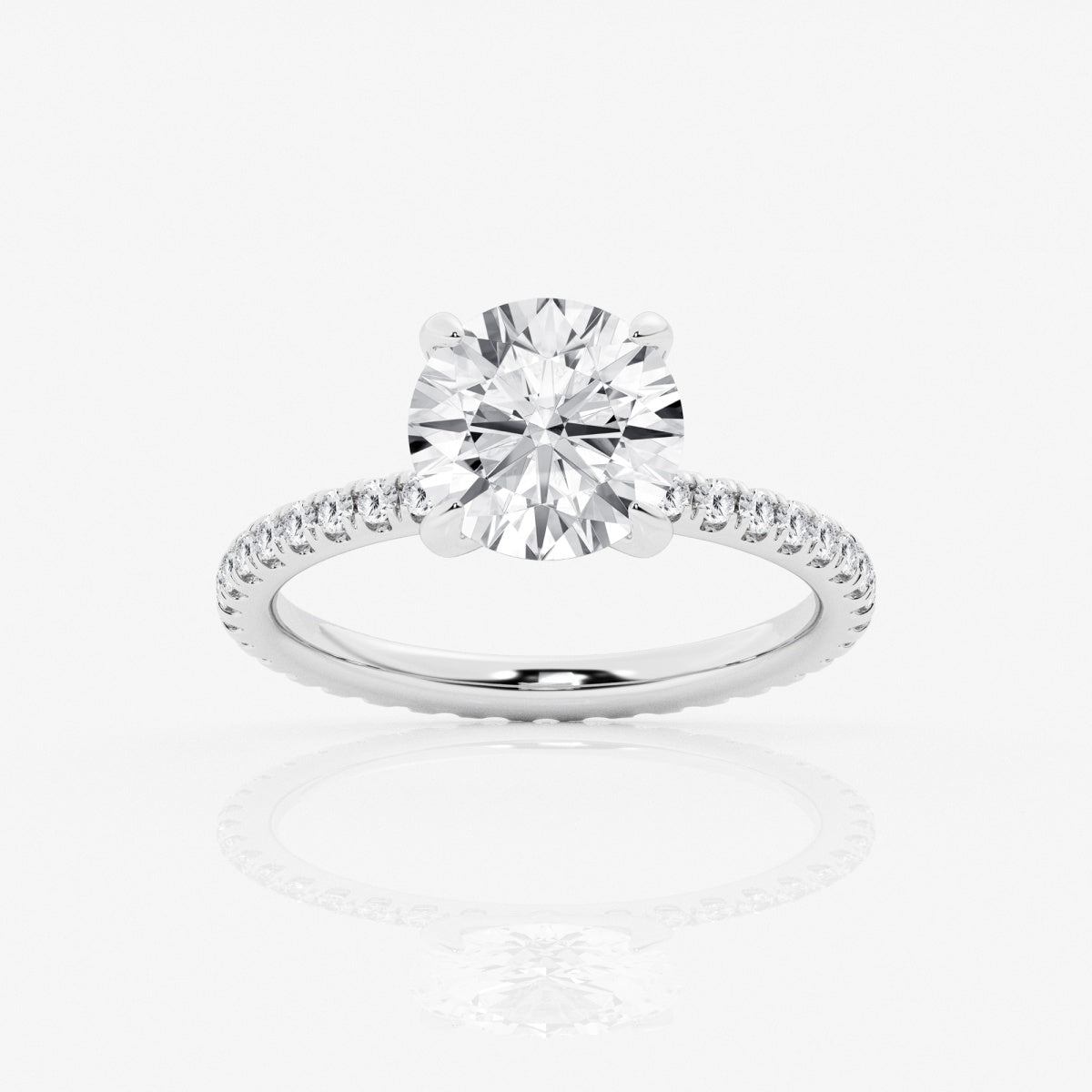 Round Solitaire Moissanite Engagement Ring With a Pavé Moissanite Band- Sterling Silver By Robinhood Jewelry