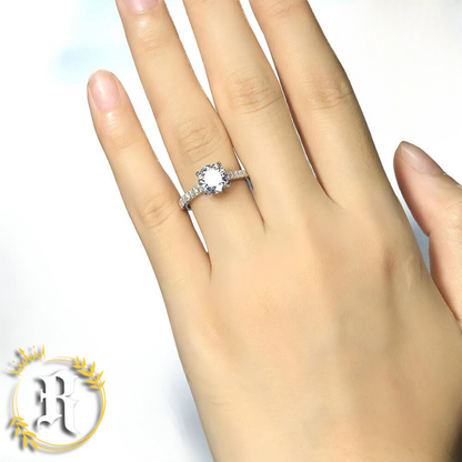 Round Solitaire Moissanite Engagement Ring With a Pavé Moissanite Band- Sterling Silver By Robinhood Jewelry