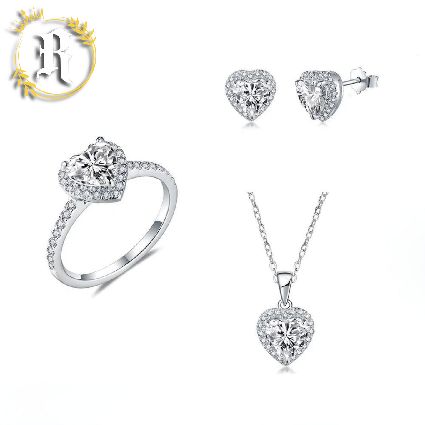 Moissanite Hearts Jewelry Set- Sterling Silver By Robinhood Jewelry