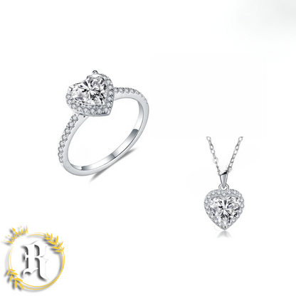 Moissanite Hearts Jewelry Set- Sterling Silver By Robinhood Jewelry