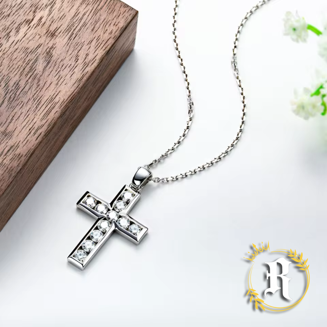 Moissanite Framed Cross Necklace- Sterling Silver By Robinhood Jewelry