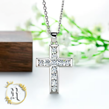 Moissanite Framed Cross Necklace- Sterling Silver By Robinhood Jewelry