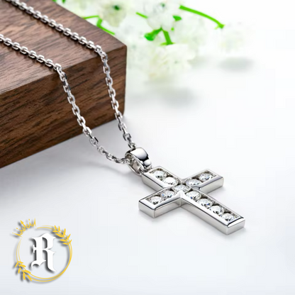 Moissanite Framed Cross Necklace- Sterling Silver By Robinhood Jewelry