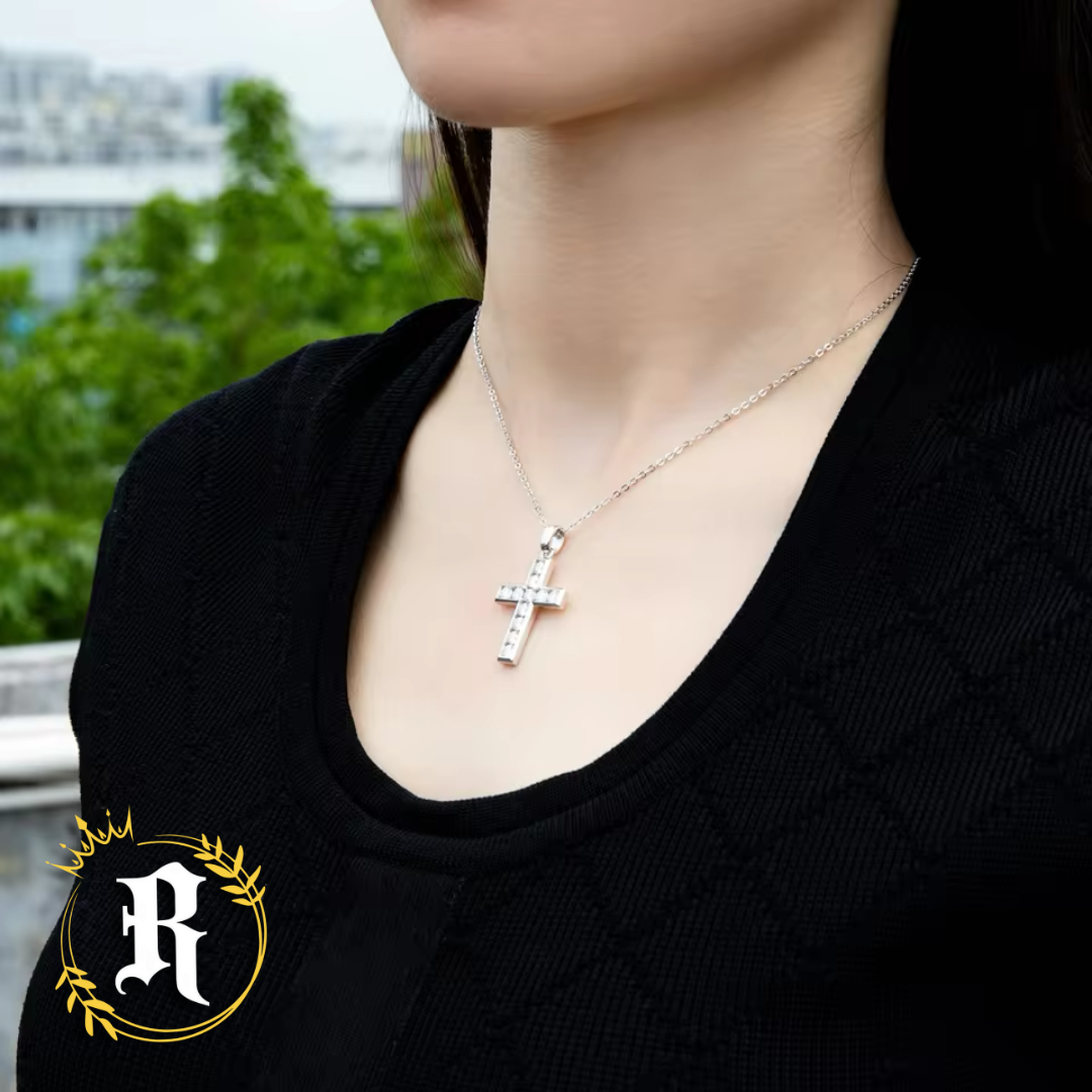 Moissanite Framed Cross Necklace- Sterling Silver By Robinhood Jewelry