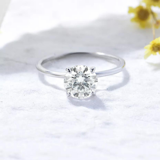 Round Solitaire Moissanite Engagement Ring - Sterling Silver By Robinhood Jewelry