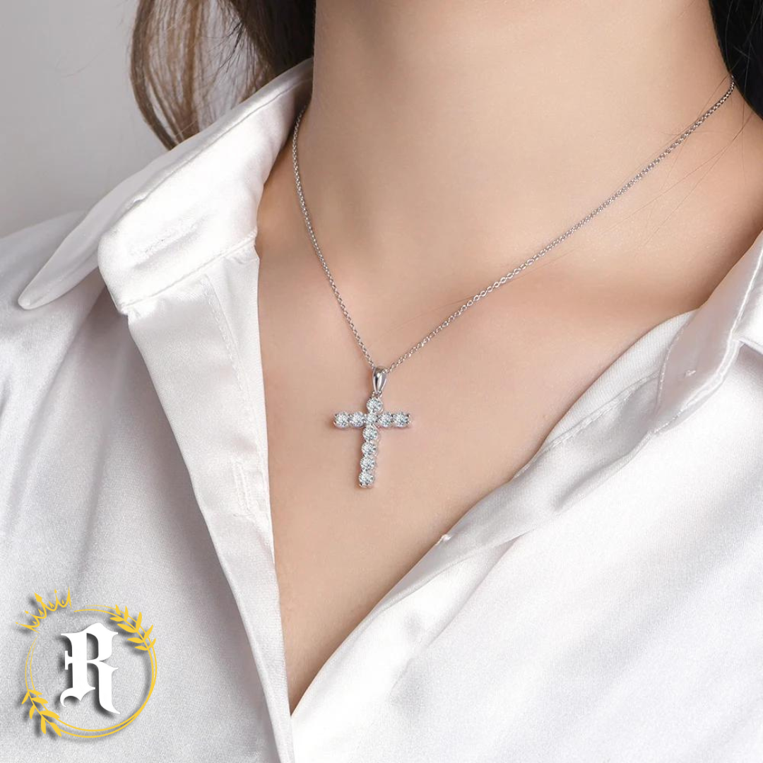 Moissanite Cross Necklace- Sterling Silver By Robinhood Jewelry